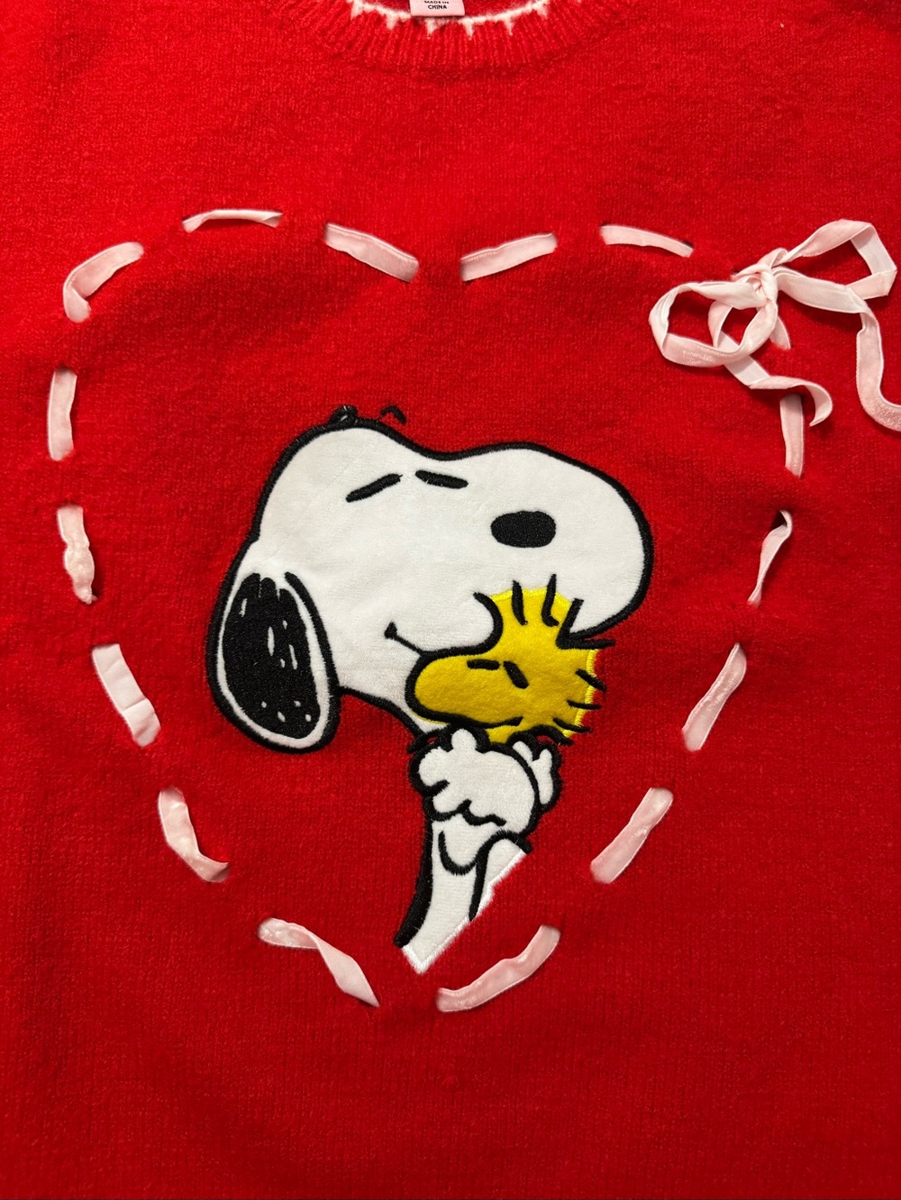 Peanuts Red Snoopy & Woodstock Heart Crewneck Sweater - Picture 2 of 3